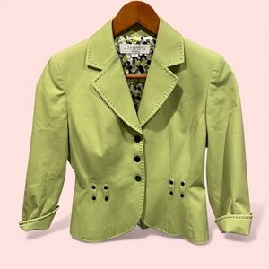 Cute creamy avocado silky spotted liner snap front blazer belt loops